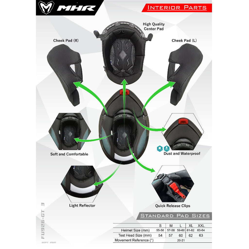 MHR GT3 Original Padding (FU926 Flip Up Helmet)