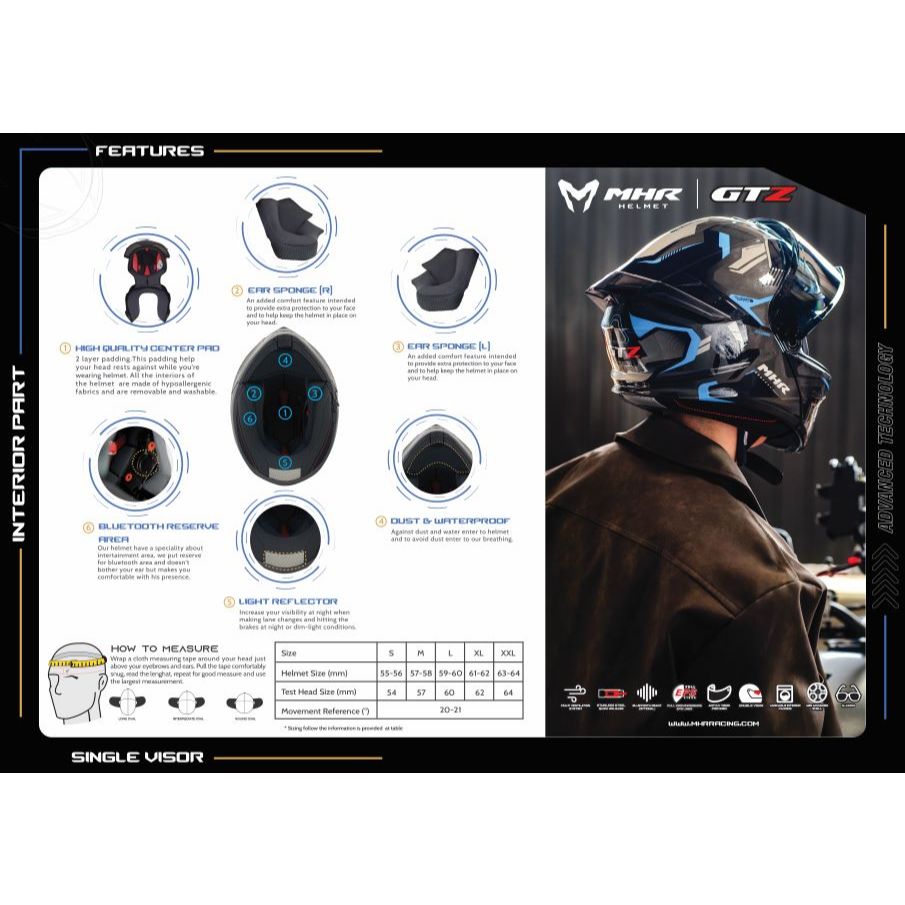 MHR GTZ Original Padding (FU935 Flip Up Helmet)