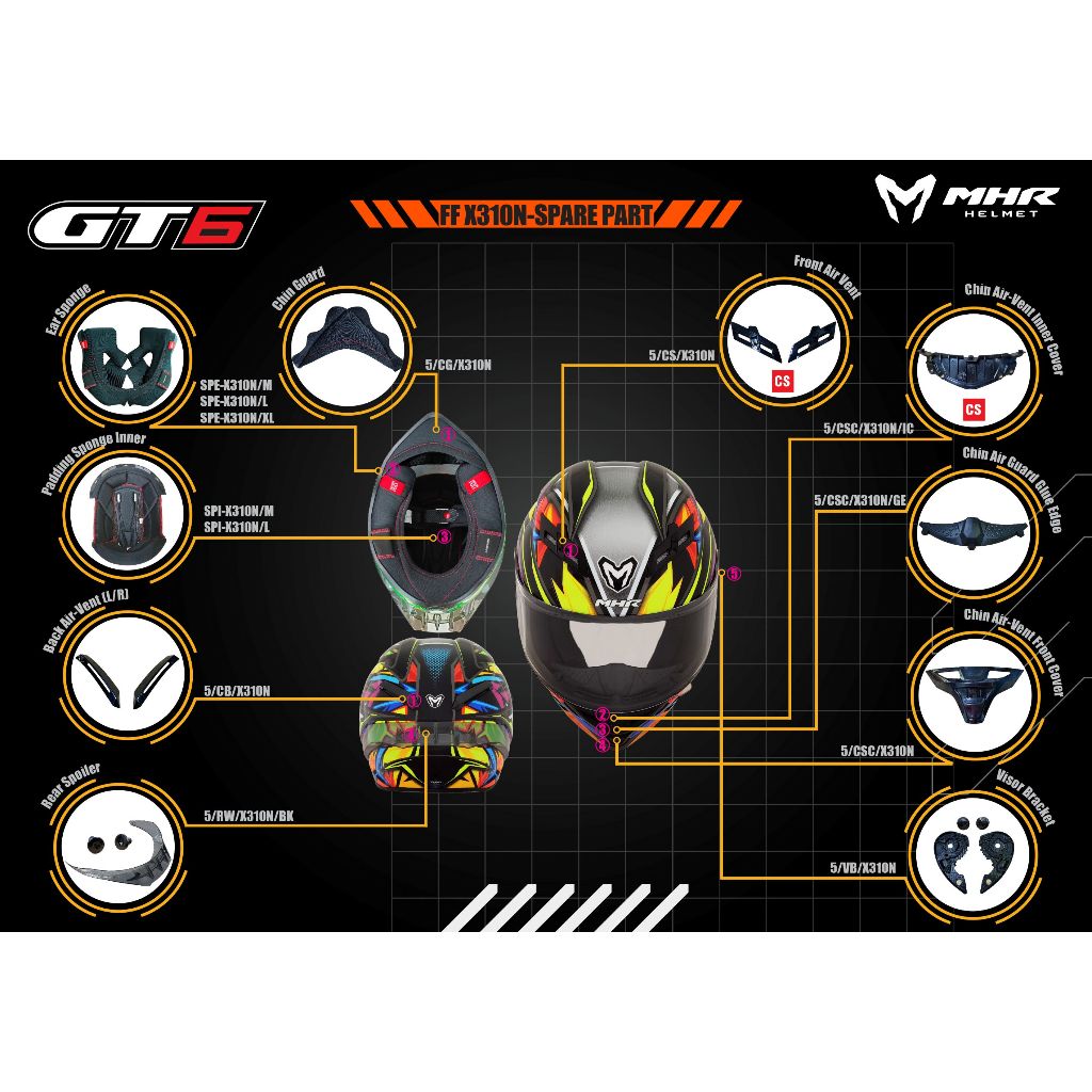 MHR GT6 Original Padding (FF310 Full Face Helmet)