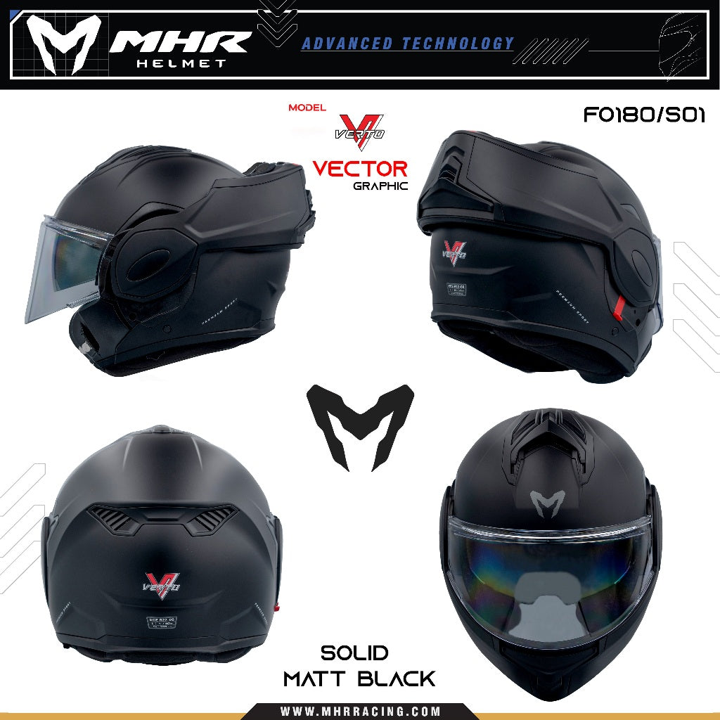 MHR VERTO Solid (FO180 Flip Over Helmet)