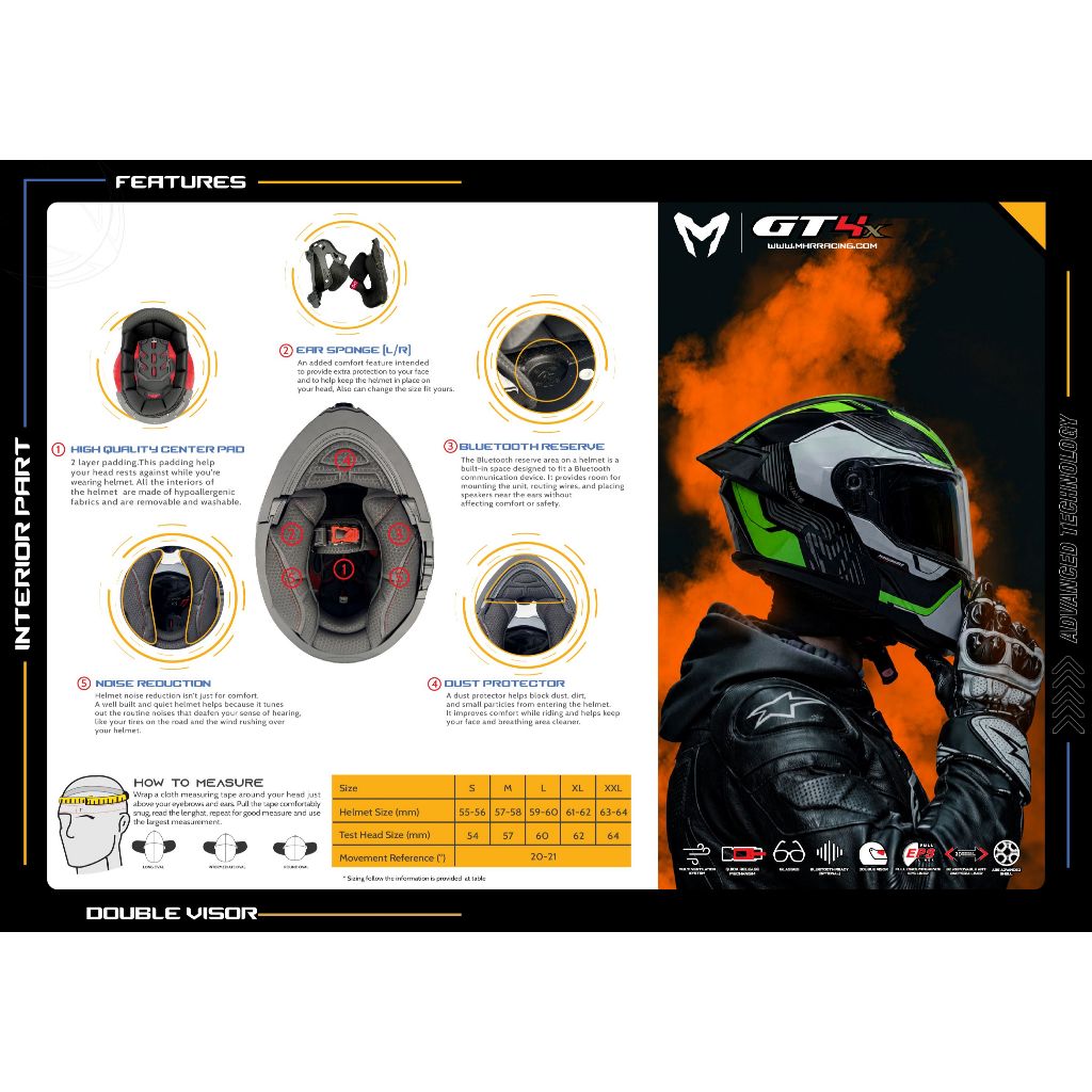 MHR GT4X Original Padding (FU390 Flip Up Helmet)